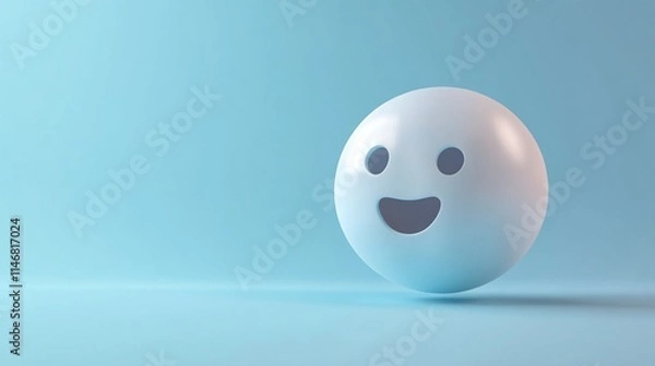 Fototapeta Happy emoticon, 3D render, light blue background.