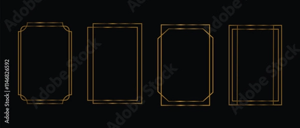 Obraz Thin golden frame set. Collection in art deco style. geometric frames in art deco style. Luxury borders for wedding invitation.