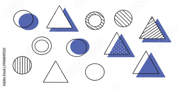 Fototapeta Different set of geometric shapes. Memphis design retro elements. Collection trendy halftone geometric shapes. trends designs and vintage graphics design element collection. vector file easily used.