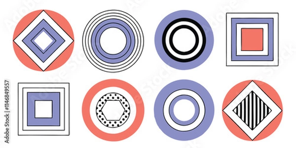 Fototapeta Different set of geometric shapes. Memphis design retro elements. Collection trendy halftone geometric shapes. trends designs and vintage graphics design element collection. vector file easily used.