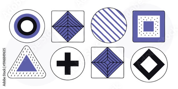Fototapeta Different set of geometric shapes. Memphis design retro elements. Collection trendy halftone geometric shapes. trends designs and vintage graphics design element collection. vector file easily used.