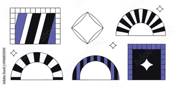 Fototapeta Different set of geometric shapes. Memphis design retro elements. Collection trendy halftone geometric shapes. trends designs and vintage graphics design element collection. vector file easily used.