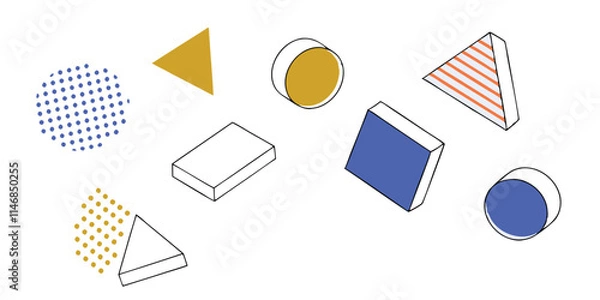 Fototapeta Different set of geometric shapes. Memphis design retro elements. Collection trendy halftone geometric shapes. trends designs and vintage graphics design element collection. vector file easily used.