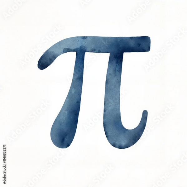 Fototapeta Watercolor illustration of Pi symbol in dark blue color on white background for education purposes