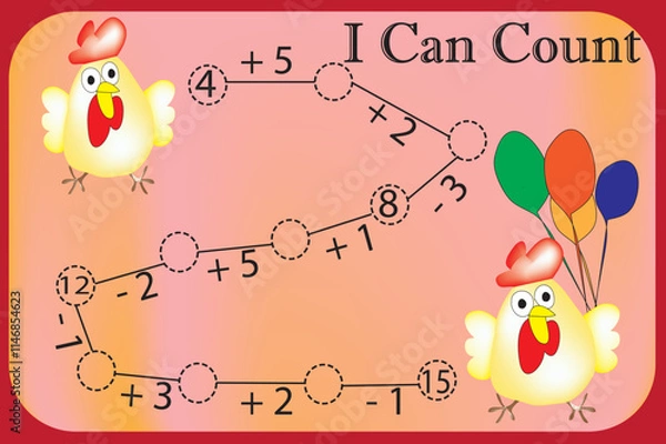 Fototapeta Learning to counting activity for kids. Educational game for kids.