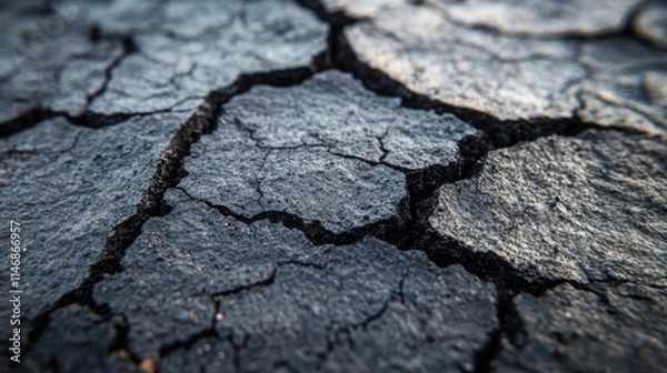 Fototapeta Dark Cracked Earth Surface Texture Close Up