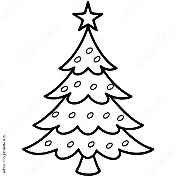 Fototapeta Christmas Tree Line Art Vector on White Background