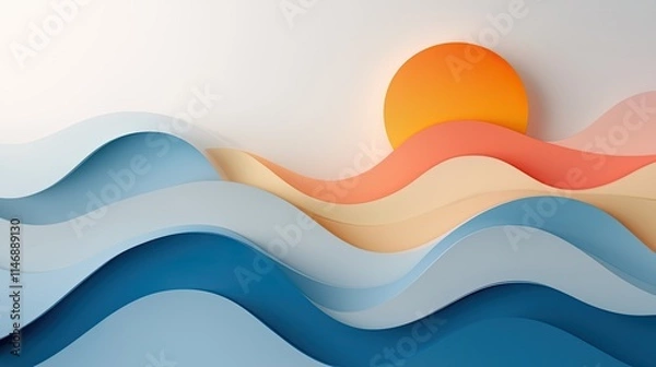 Fototapeta Abstract Waves and Sunset Design for Minimalist Art