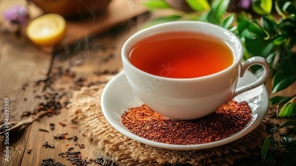 Fototapeta Cup of rooibos tea. Selective focus