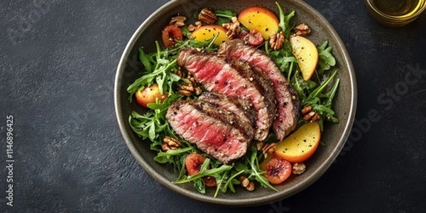 Fototapeta Salad with grilled meat and berries