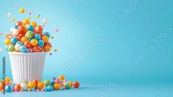Fototapeta A white cup filled with lots of colorful candies