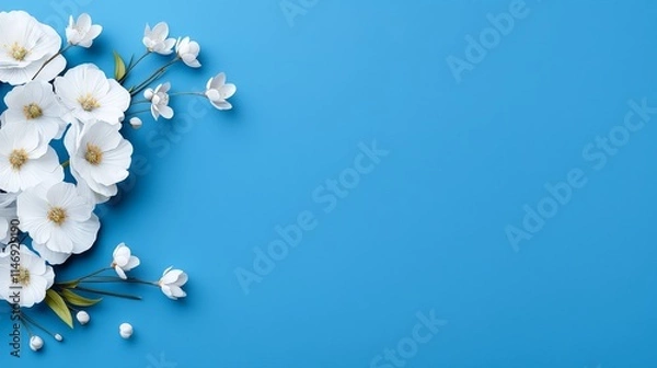 Fototapeta A bunch of white flowers on a blue background