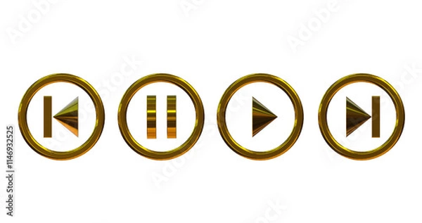 Fototapeta Golden media player buttons on png transparent background.