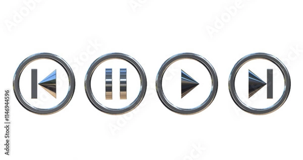 Fototapeta Silver media player buttons on png transparent background.