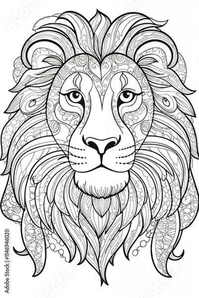 Obraz Lion Detailed Coloring Page with Mandala Elements