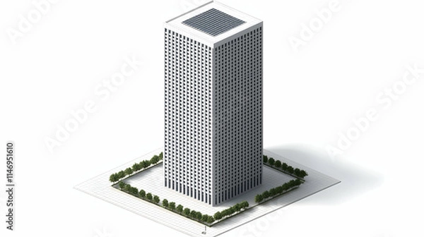 Fototapeta A modern office building with a landscaped perimeter and a flat rooftop design.