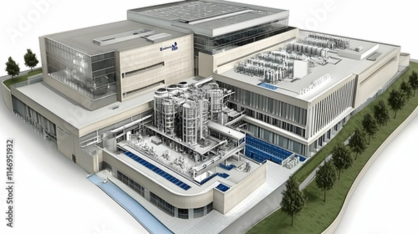 Fototapeta A modern industrial facility featuring advanced machinery and structured design.