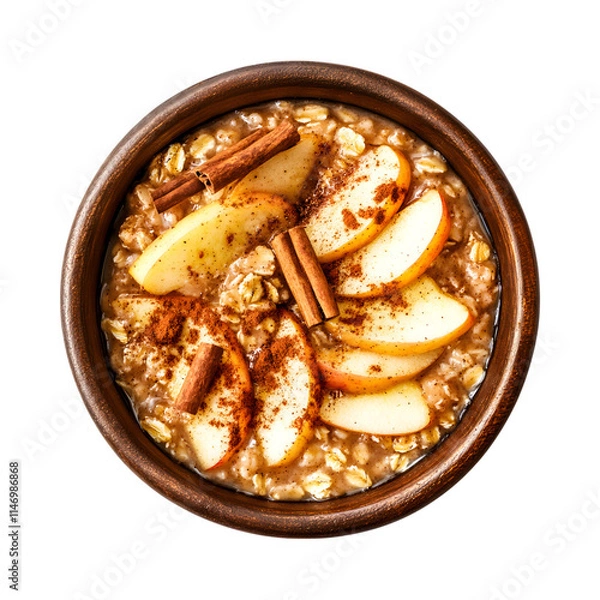 Fototapeta Delicious Baked apple cinnamon oatmeal Isolated On Transparent Background 