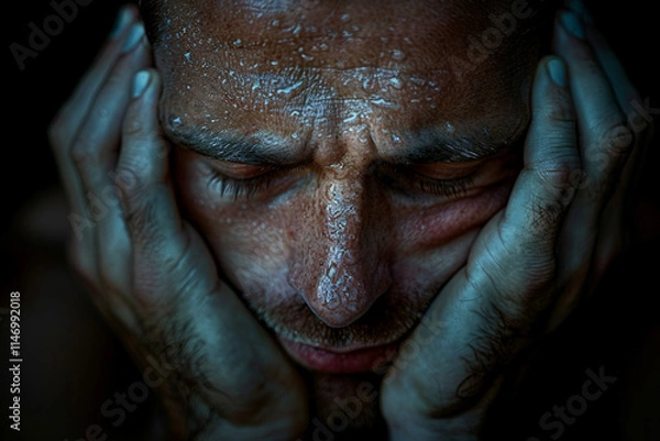 Fototapeta Generative AI abstract Portrait of Thoughtful person Reflecting on Mental Health and Emotional Despair