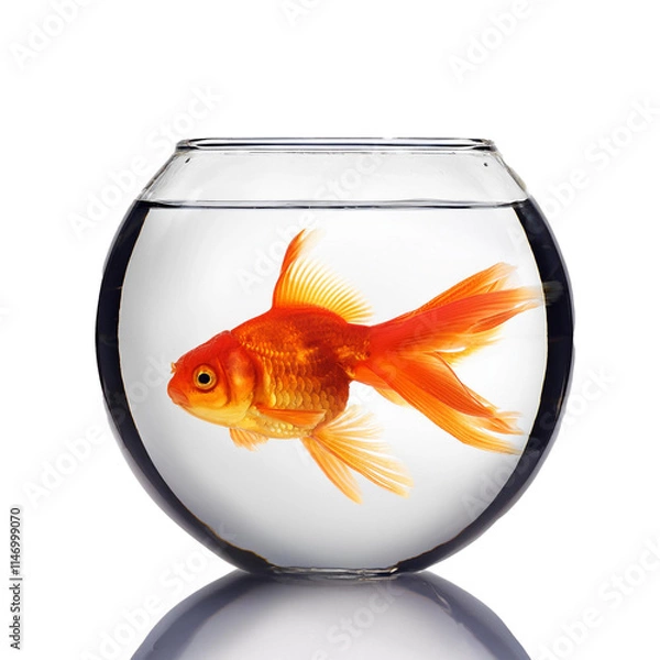 Obraz Goldfish in glass isolated on white background, cut out 