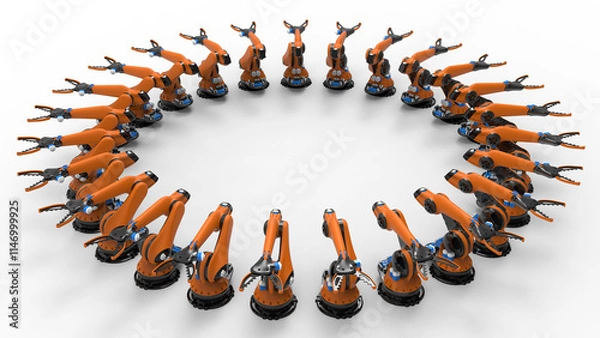 Fototapeta 3D rendering - robotic arms circular array