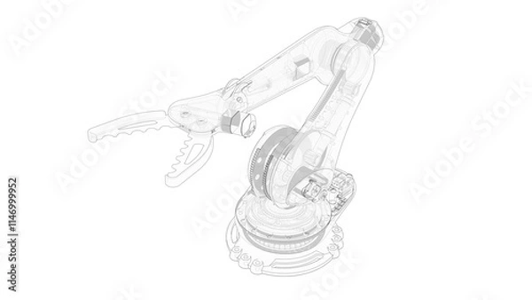 Fototapeta 3D rendering - isolated outlined robotic arm