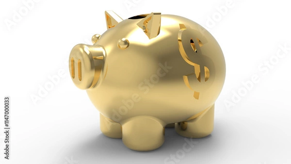 Obraz 3D rendering - golden piggy bank