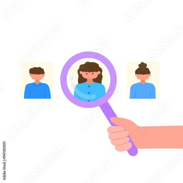 Fototapeta human resource recruitment and candidate selection flat design illustration