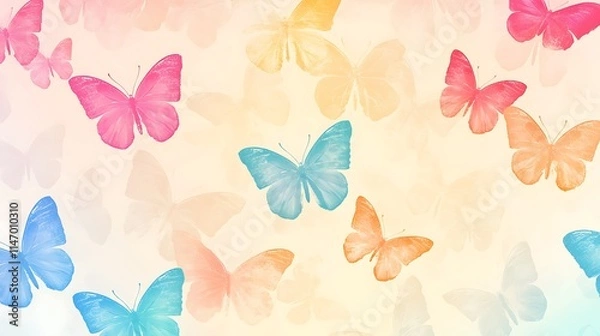 Fototapeta Colorful seamless texture pattern featuring radiant rainbow gradients with morpho butterflies