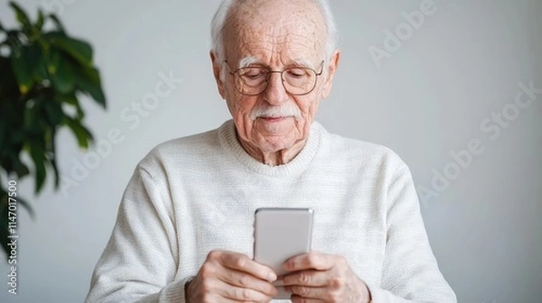Fototapeta Elderly man using smartphone.