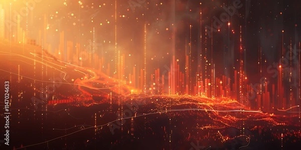 Obraz Glowing Forex Chart Background, Visualizing Currency Market Trends with Bright Indicators and Dynamic Fluctuations for Financial Analysis and Trading