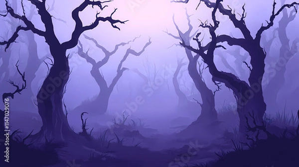 Fototapeta Eerie halloween woods with misty atmosphere and twisted trees horror concept ai generated illustration. Misty. Illustration