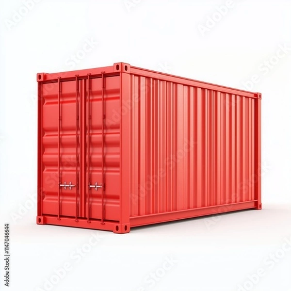 Fototapeta 3D red cargo container isolated on a white background.