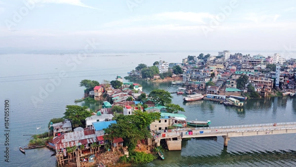 Obraz Aerial view of lake city Rangamati in Bangladesh. Beautiful skyline of Rangamati near chittagong hill district. 