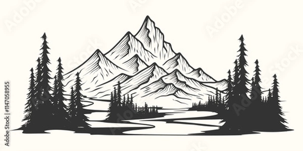 Fototapeta mountain sketch. vector illustration design, for coloring book 