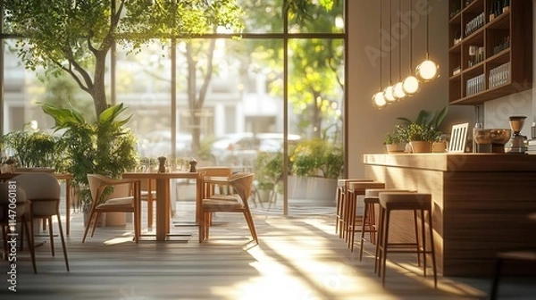 Fototapeta A serene cafe where glowing notifications highlight a professionals growing network, natural light adding charm