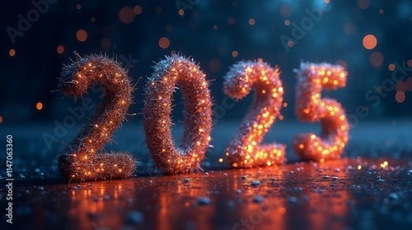 Fototapeta Glowing 2025 Numbers Sparkling Festive New Year Design