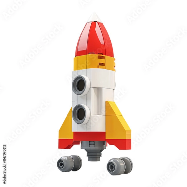 Fototapeta a rocket made with legos isolated on a white background