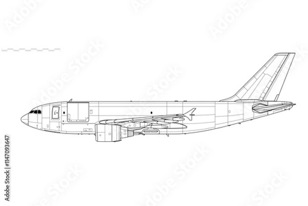 Obraz Airbus A310-300F Freighter. Vector drawing of cargo aircraft. Side view. Image for illustration and infographics.