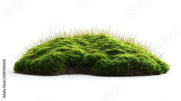 Fototapeta High-resolution moss, isolated on white background, photorealistic 3D rendering, sharp focus, minimal contrast, professional color grading.