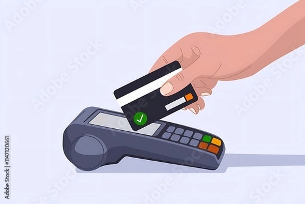 Fototapeta Contactless Payment Illustration with Hand Using a Card Reader