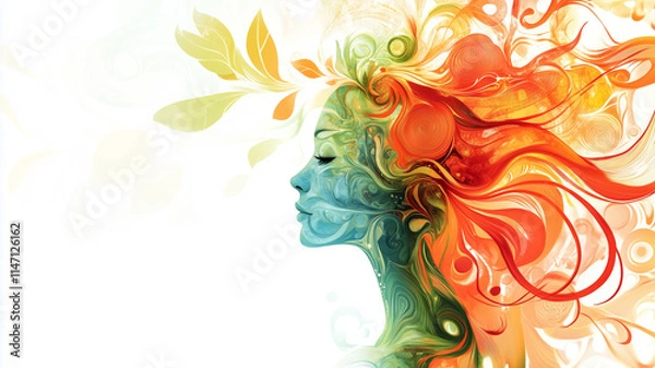 Fototapeta 鮮やかな色彩で描かれた女性の横顔アート