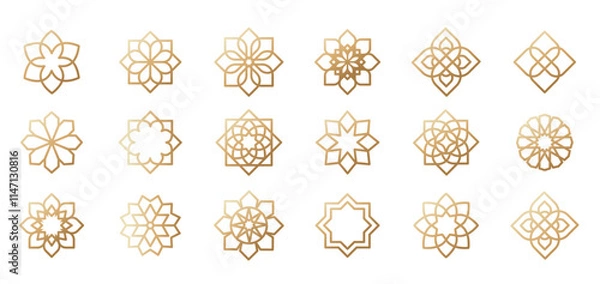 Fototapeta Collection of Arabic oriental floral vector elements. Traditional golden arabesque icons, ornaments and patterns. Abstract flower symbols and logos in ornamental Islamic style.