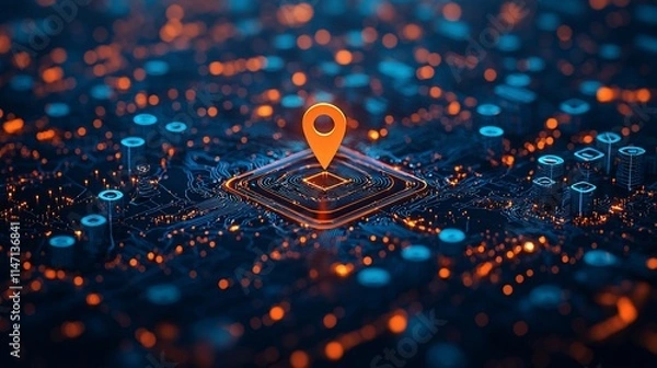 Fototapeta Location data on a digital circuit board.