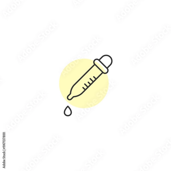 Obraz Minimalist pipette icon with droplet and yellow circle background