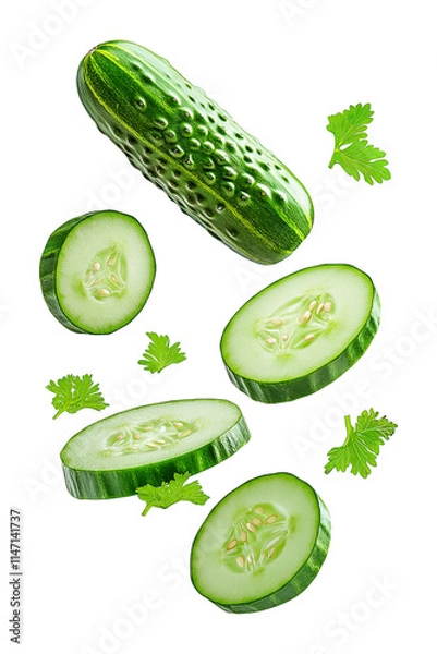 Obraz set of cucumber isolated on white, png