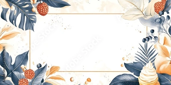 Fototapeta Elegant Floral Frame with Berries and Ice Cream