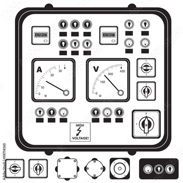 Fototapeta electric control panel with elements