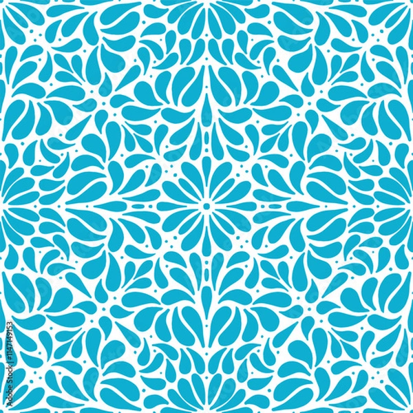 Fototapeta Seamless vector pattern with intricate mandala, green on white, textile, scrapbook, packaging