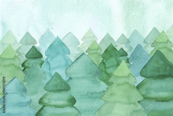 Obraz Watercolour Forest Winter Landscape Scenery
